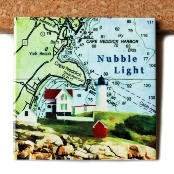 The Traveled Lane Maine Coast Lighthouse 4 Pc Coasters Trivet Ceramic Nautical Kitchen